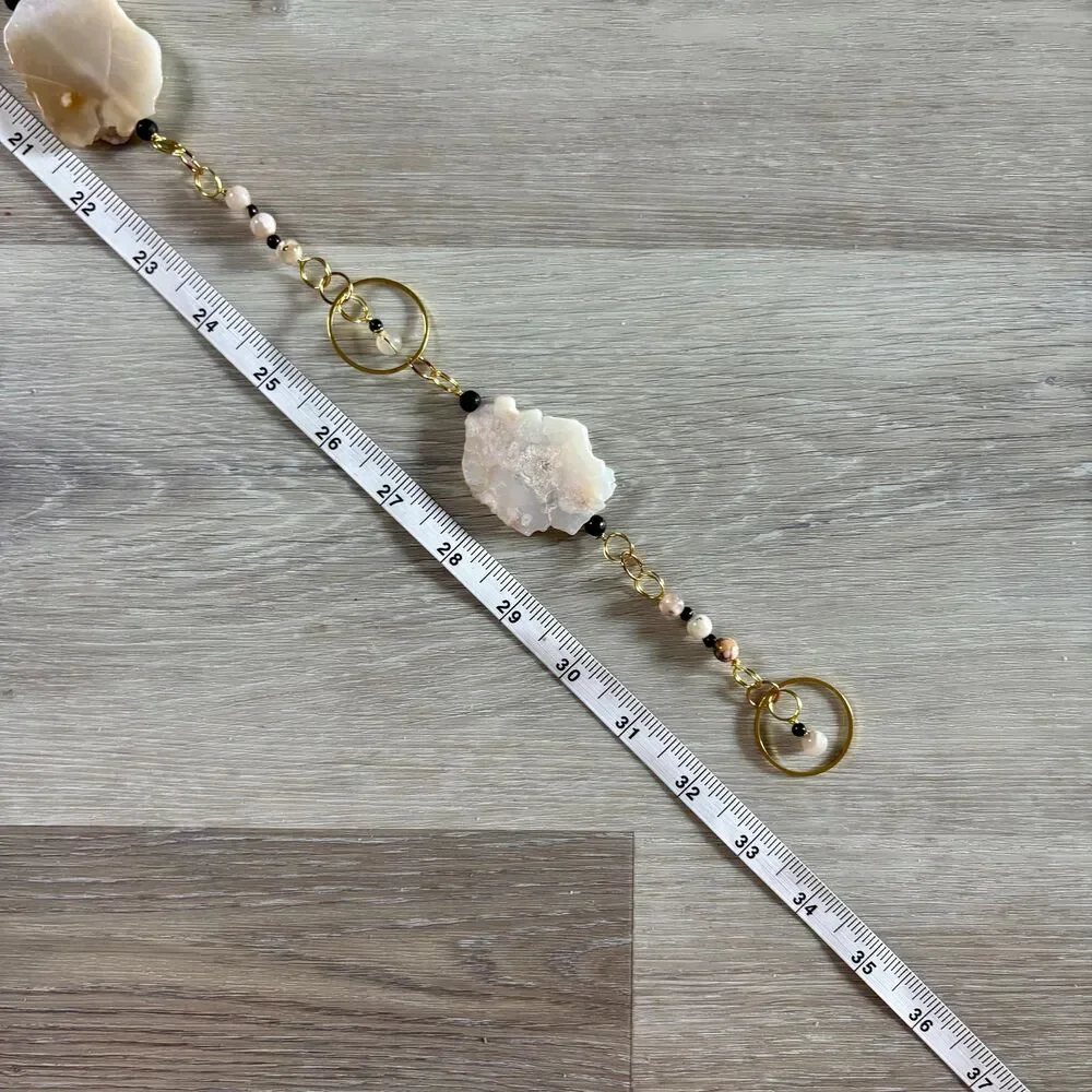 Flower Agate Black Onyx Hanging Polished Agate Slice & Beads Growth Creativity